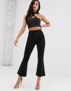 Asos Design Flare Pants In Ponte With Lace Up Detail - Black