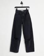 Topshop Baggy Jeans With Knee Rips In Black Wash