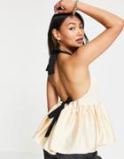 Asos Design Satin Peplum Cami With Contrast Tie In Peach-pink