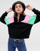Asos Design Color Block Sweatshirt With Zip Neck - Black