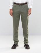 Asos Slim Smart Pants In Khaki - Green