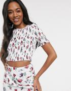 Fashion Union Shirred Crop Top In Floral Print Two-piece-white