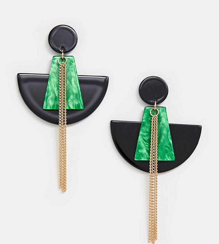 South Beach Black And Green Drop Earrings - Green