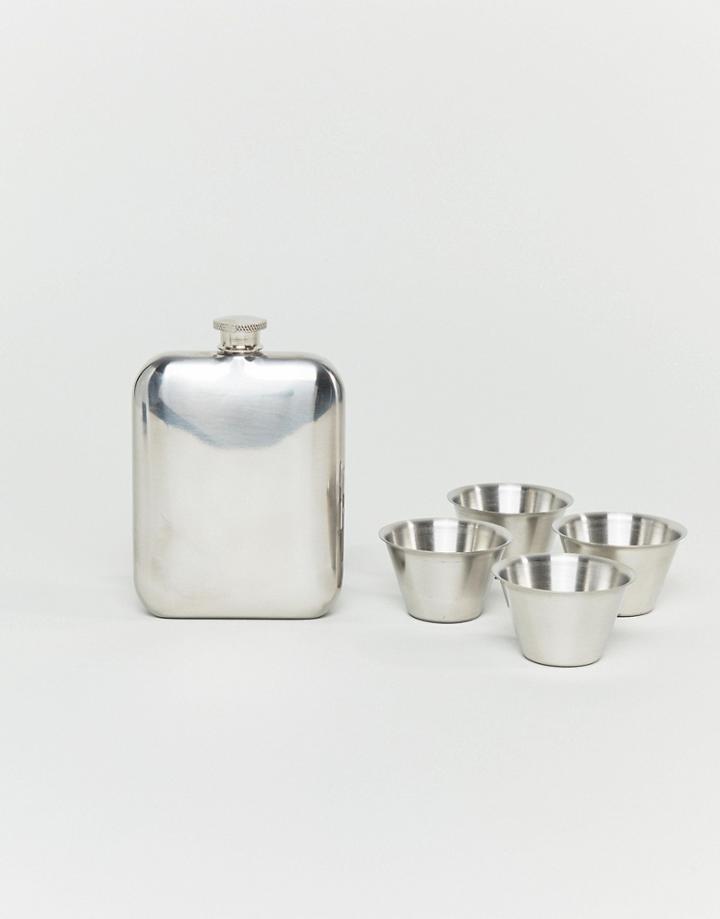 Kado Silver Flask And Shot Glasses - Multi