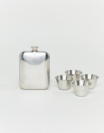 Kado Silver Flask And Shot Glasses - Multi