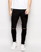 Selected Homme Super Skinny Fit Jeans With Stretch And Rips - Black
