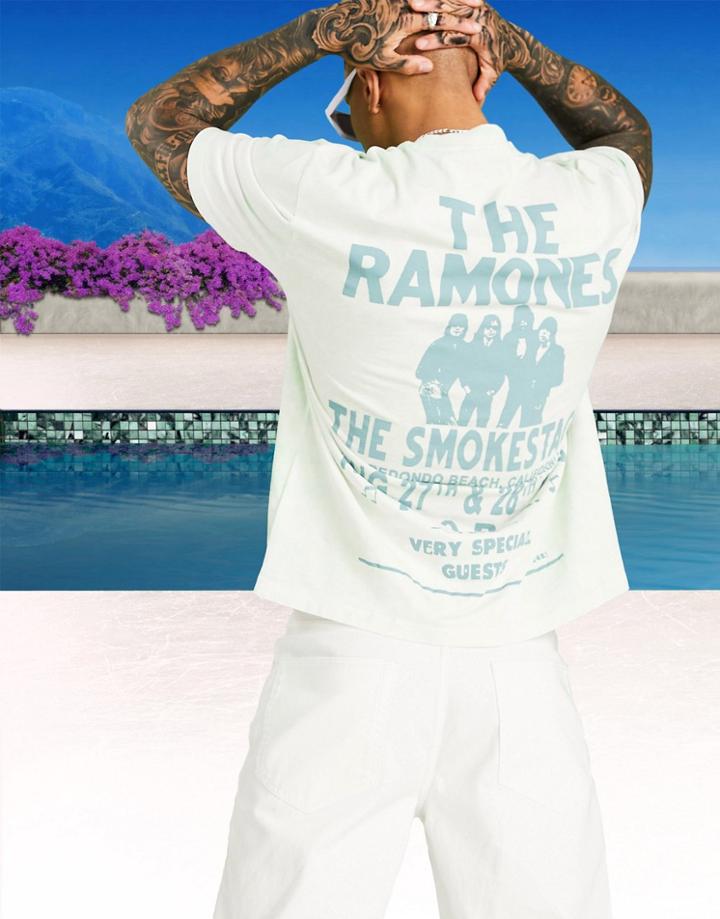 Asos Design Ramones T-shirt In White And Green Tye Die