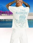 Asos Design Ramones T-shirt In White And Green Tye Die