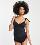 Asos Design Maternity Tie Shoulder Ruched Bust Swimsuit In Black