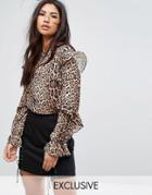 Missguided Leopard Print Frill Blouse - Multi