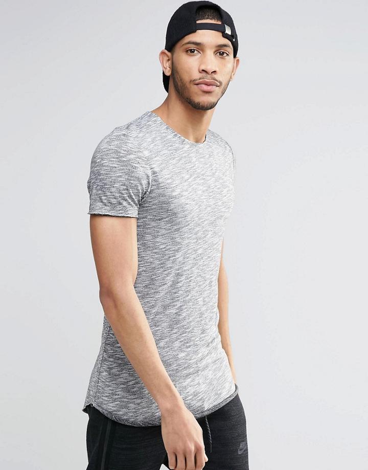 Asos Super Longline Muscle T-shirt With Scoop Hem In Space Dye - Gray Space Dye