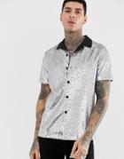 Asos Design Festival Regular Fit Silver Sequin Shirt With Revere Collar - Silver