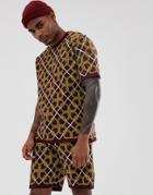 Asos Design Knitted T-shirt In Baroque Print - Brown