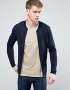 Asos Knitted Muscle Fit Bomber In Navy - Navy