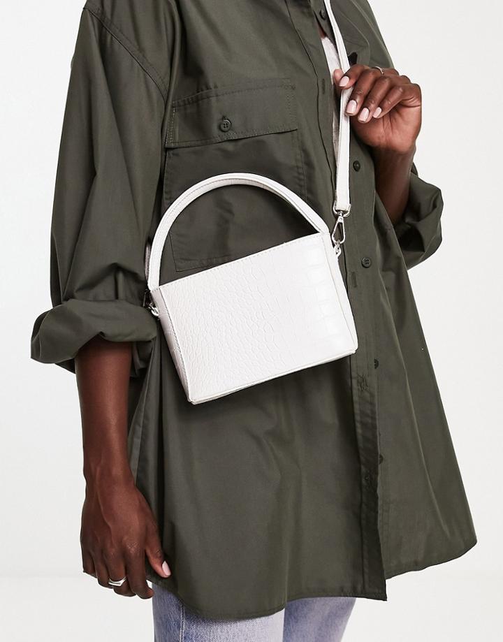 Asos Design Boxy Bag With Detachable Crossbody Strap In White Croc