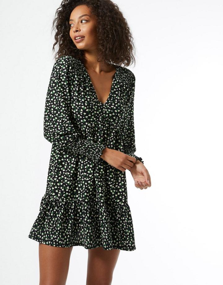 Miss Selfridge Smock Dress In Black Micro-floral