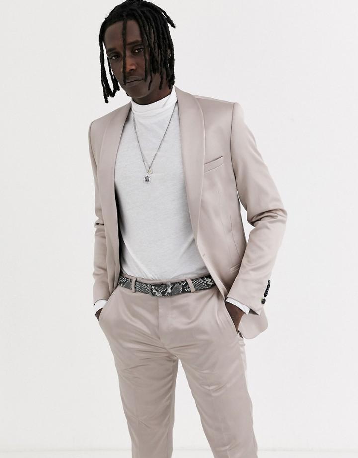 Twisted Tailor Super Skinny Suit Tuxedo Jacket In Champagne Sateen
