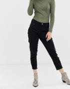 Benetton Cargo Denim Pants With Seamless Hem - Black