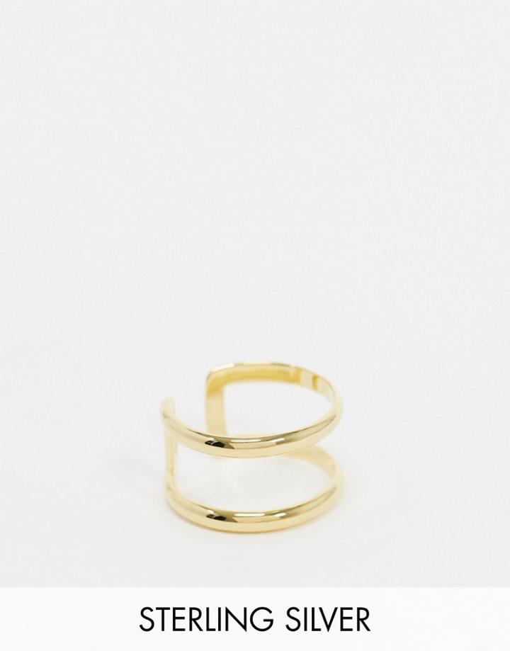 Asos Design Sterling Silver Double Band Ring In 14k Gold Plate