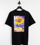 Reclaimed Vintage Inspired Relaxed Organic Cotton T-shirt With 90s Sunflower Graphic Back Print In Black