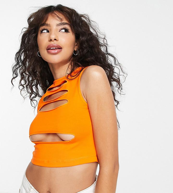 Asos Design Petite Sleeveless Crop Top With Front Slashes In Orange