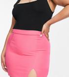 Naanaa Plus Side Split High Waisted Skirt In Fuschia-pink