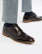 Asos Design Brogue Shoes In Burgundy Leather With Natural Sole - Red