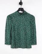 Whistles Leopard Print High Neck Jersey Top In Green