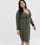 Wild Honey Plus Long Sleeve Midi Tea Dress In Vintage Floral - Green