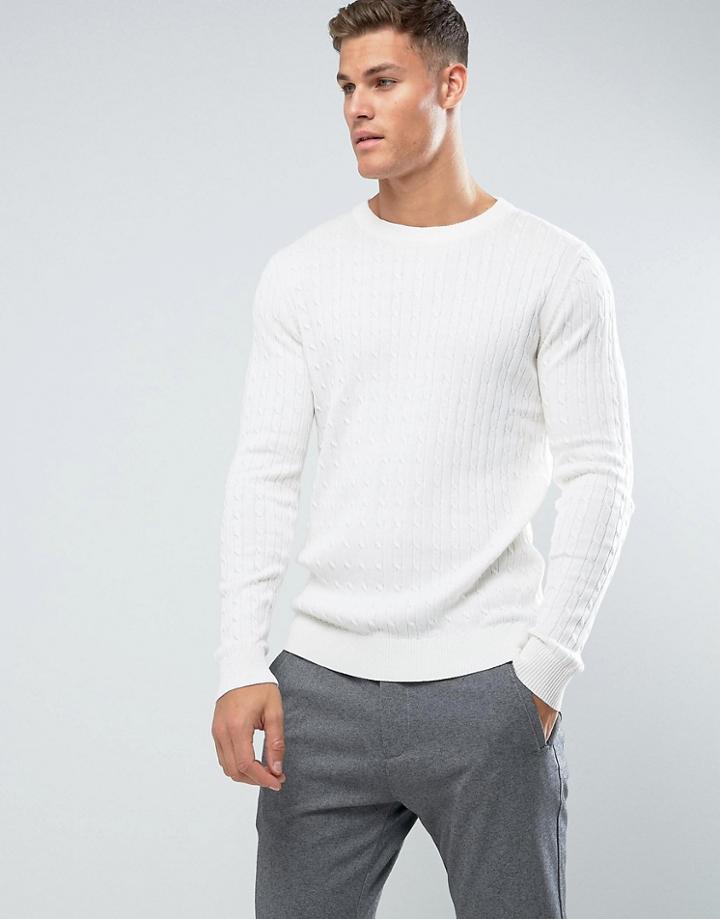 Selected Homme Knitted Sweater With Cable Knit Detail In 100% Cotton - Cream