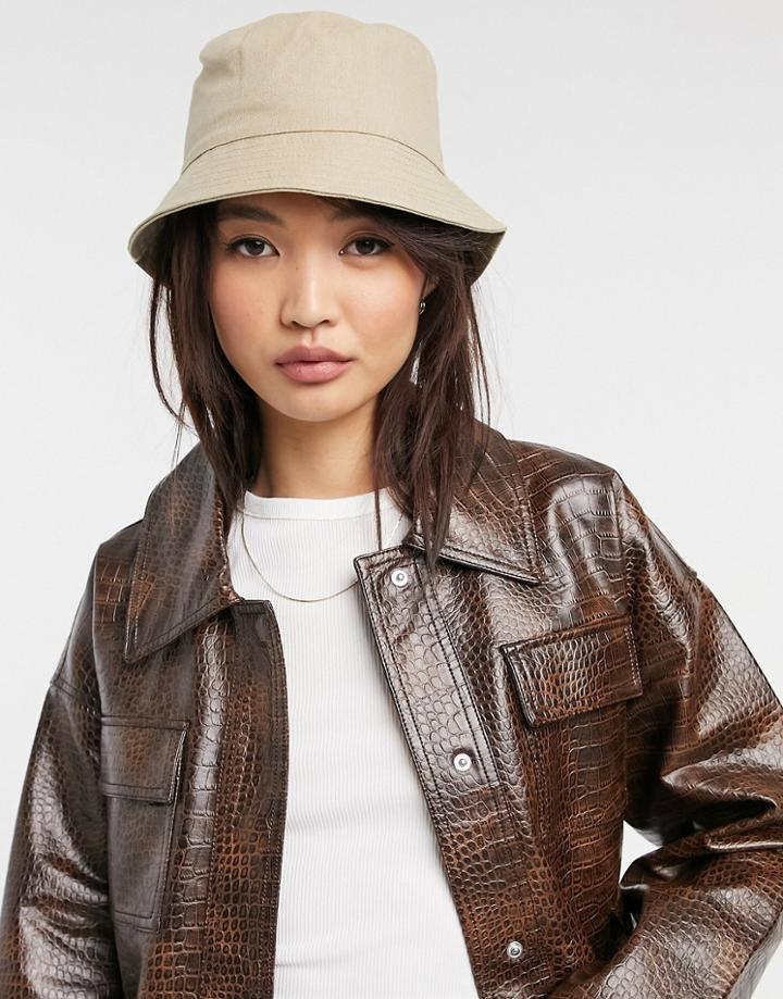 Asos Design Natural Fabrication Bucket Hat In Beige-neutral