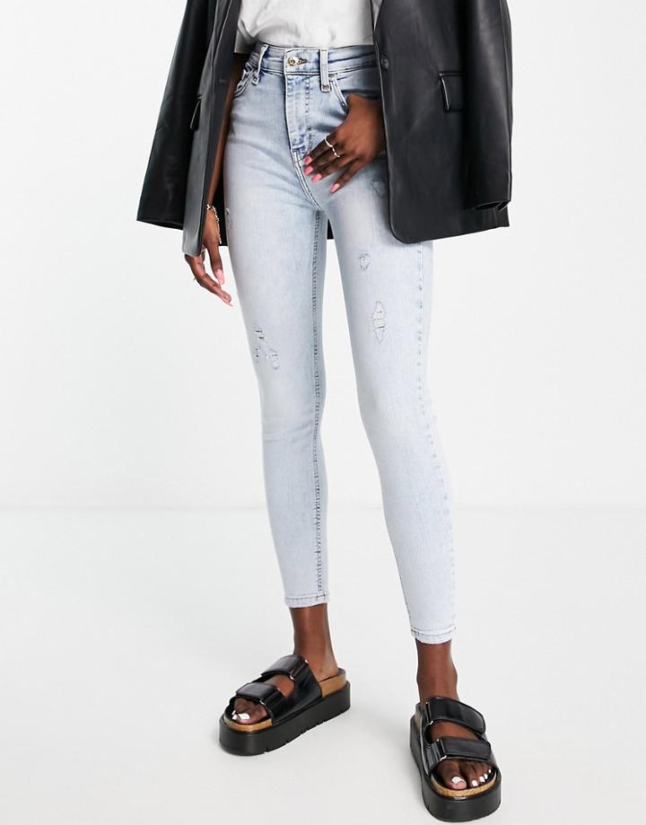 River Island High Rise Skinny Sculpt Jeans In Light Denim-blue