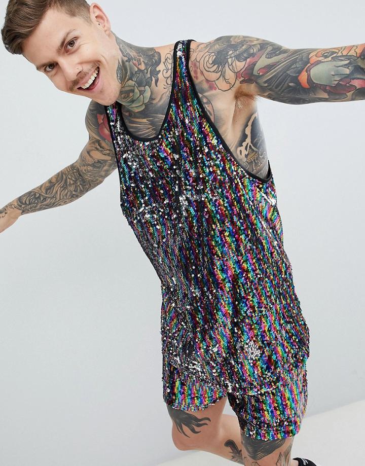 Roadies Of 66 Oversized Rainbow Sequin Tank - Multi