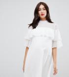 Asos Design Maternity Shift Dress With Ruffle - White