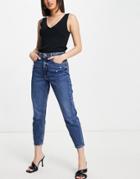 River Island Bum Sculpt Mom Jeans In Dark Blue-blues