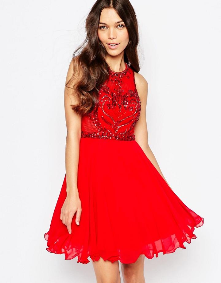 Forever Unique Charity Skater Dress With Embroidered Bodice - Red