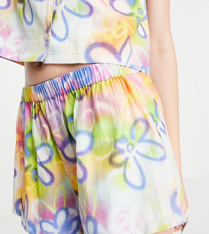 Collusion Floral Print Beach Short In Multi - Part Of A Set