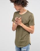 Troy Long Lined Curved T-shirt - Green