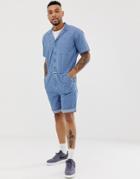 Asos Design Denim Jumpsuit In Mid Wash Blue