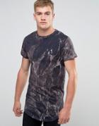Religion Longline T-shirt With Marble All Over Print - Black