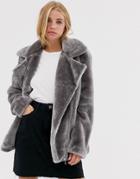 Brave Soul Adora Faux Fur Long Biker Jacket - Gray