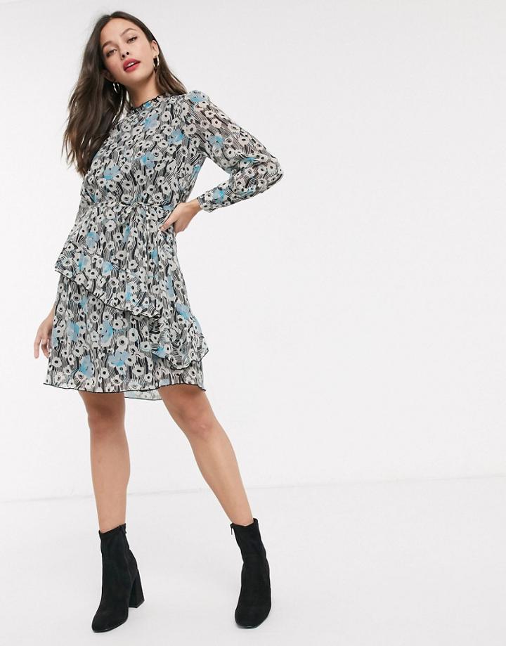 Jdy Mini Dress With Frill Detail In Floral Print-black