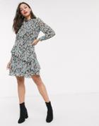 Jdy Mini Dress With Frill Detail In Floral Print-black