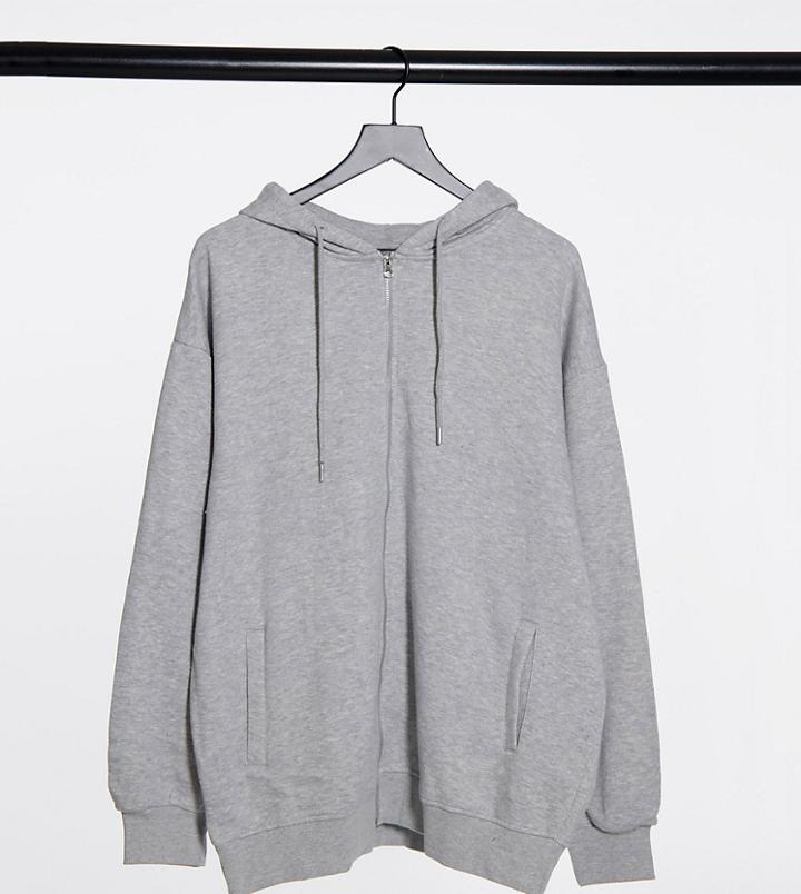 Daisy Street Plus Oversized Zip Front Hoodie In Gray-grey