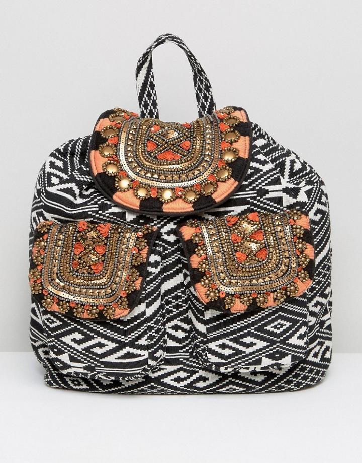 America & Beyond Embellished Flap Backpack - Multi