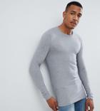 Asos Design Tall Muscle Fit Long Sleeve T-shirt With Crew Neck In Gray - Gray
