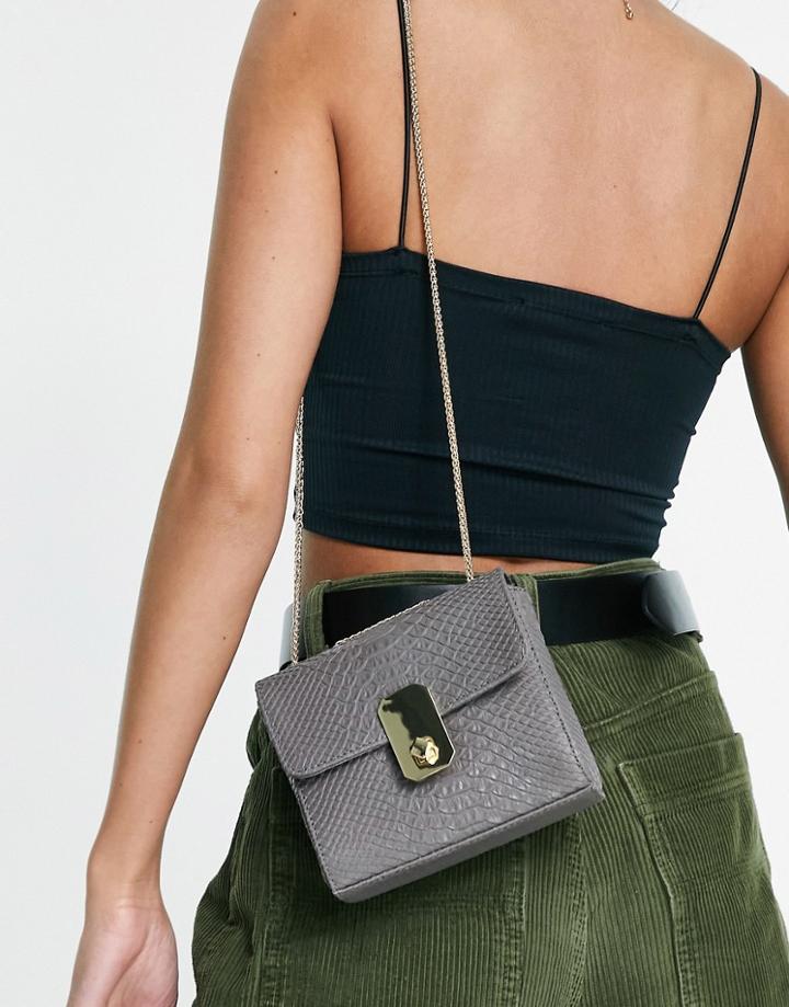 Paul Costelloe Leather Cross Body Bag With Chain Strap In Gray