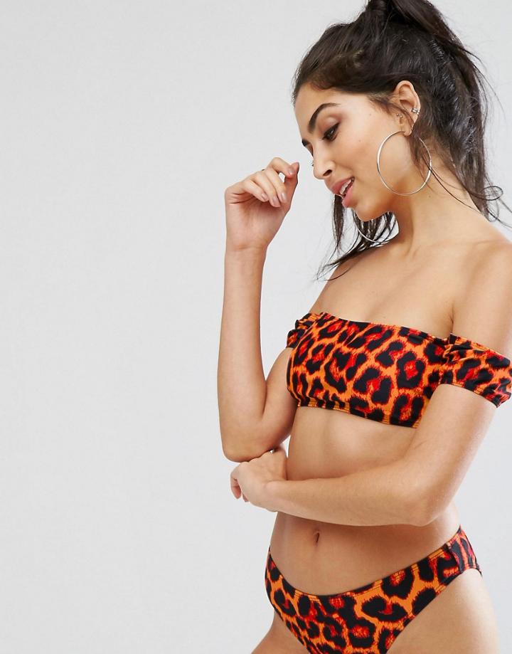 Missguided Leopard Print Bardot Bikini Top - Multi
