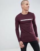 Asos Design Muscle Long Sleeve T-shirt With Exclusive Slogan Print - Red