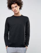 Selected Homme Crew Neck Sweatshirt With Ribbed Arm Detail - Black